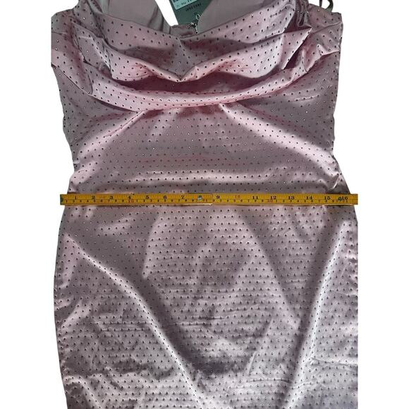 Oh Polly Sparkly Pink Satin Mini Dress – Rhinestone Cowl Neck Party Dress, SZ 10 - Picture 9 of 10